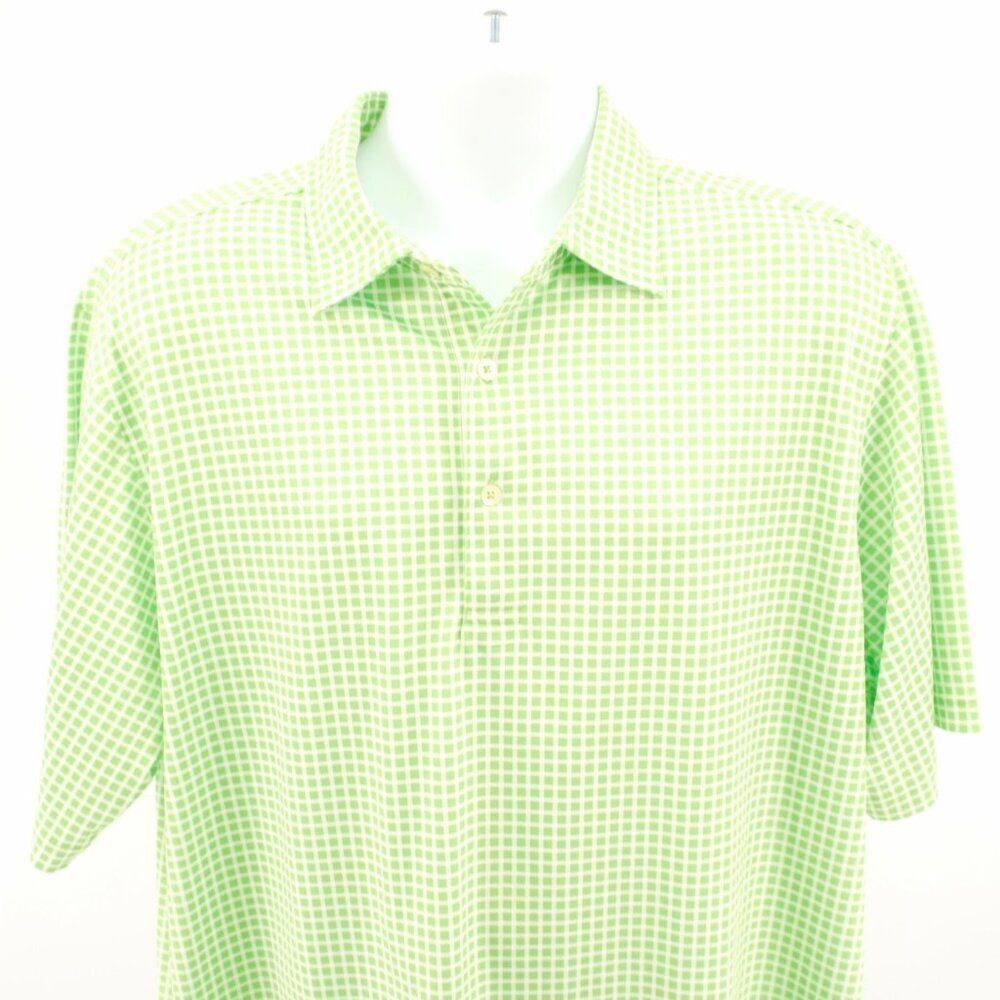 Donald Ross Bright‎ Green Windowpane Collared Polo Shirt Large Short Sleeve
